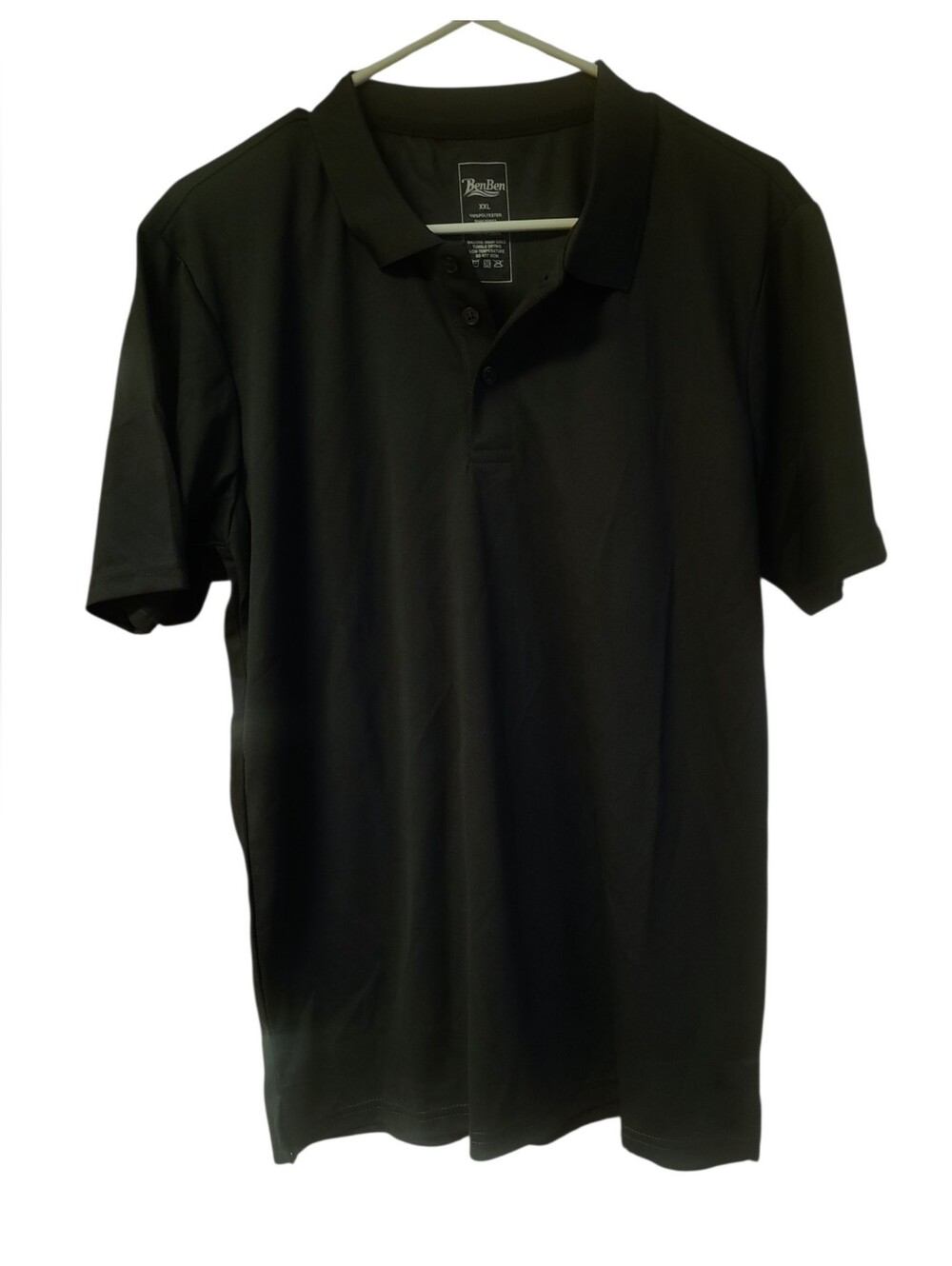 NWT Men's Solid Black 3-Button Placket Short Sleeve Polo, Sz XXL